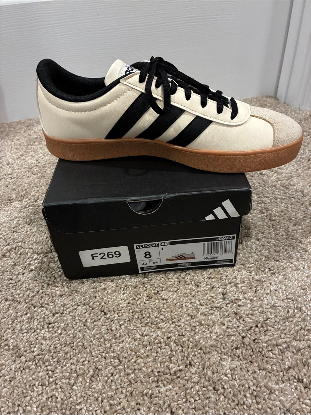 adidas VL Court 3-Stripes Sneakers in Cream, Black & Gum